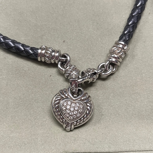 NWOT Judith Ripka sterling Silver Pendant on Black Cord Necklace - Picture 4 of 12